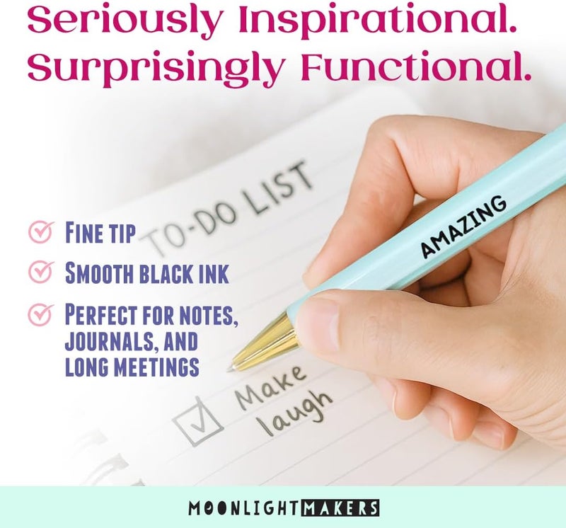 Moonlight Makers Funny Pens — Cute Motivational Pens with Sayings and Affirmations, Black Ink Ballpoint Pens, Office Desk Accessories for Women, Coworkers, Friends, Gift Ideas, Set of 5, You Got This - Image 2